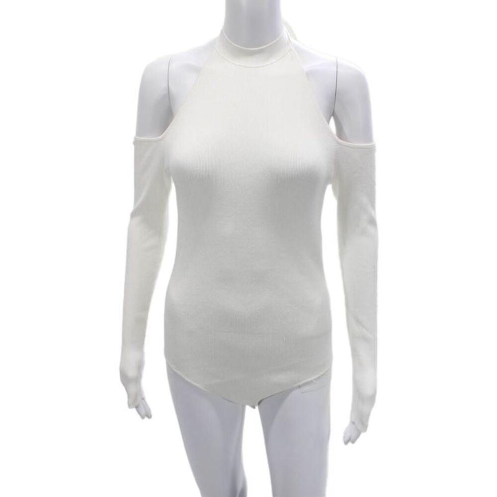 Cushnie Et Ochs Womens Cotton Mock Neck Tie Sweater White Size M